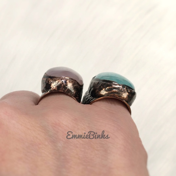 New Blue Quartz & Textured Copper Statement Chunky Cocktail Ring - Picture 11 of 16